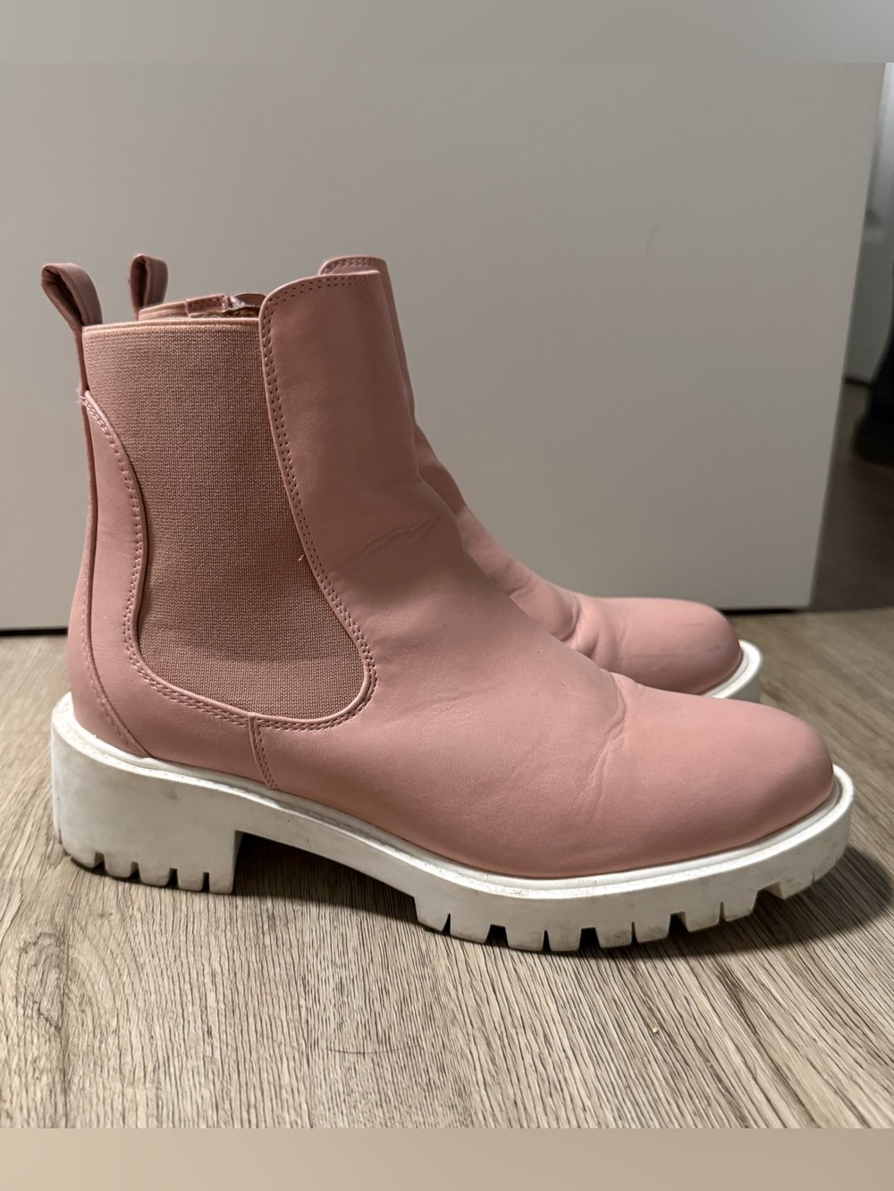 Pink Chelsea Lug Sole Ankle Boots